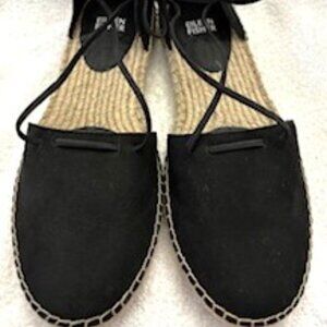 Eileen Fisher "Lace" black suede espadrille NWOT Size 8-1/2